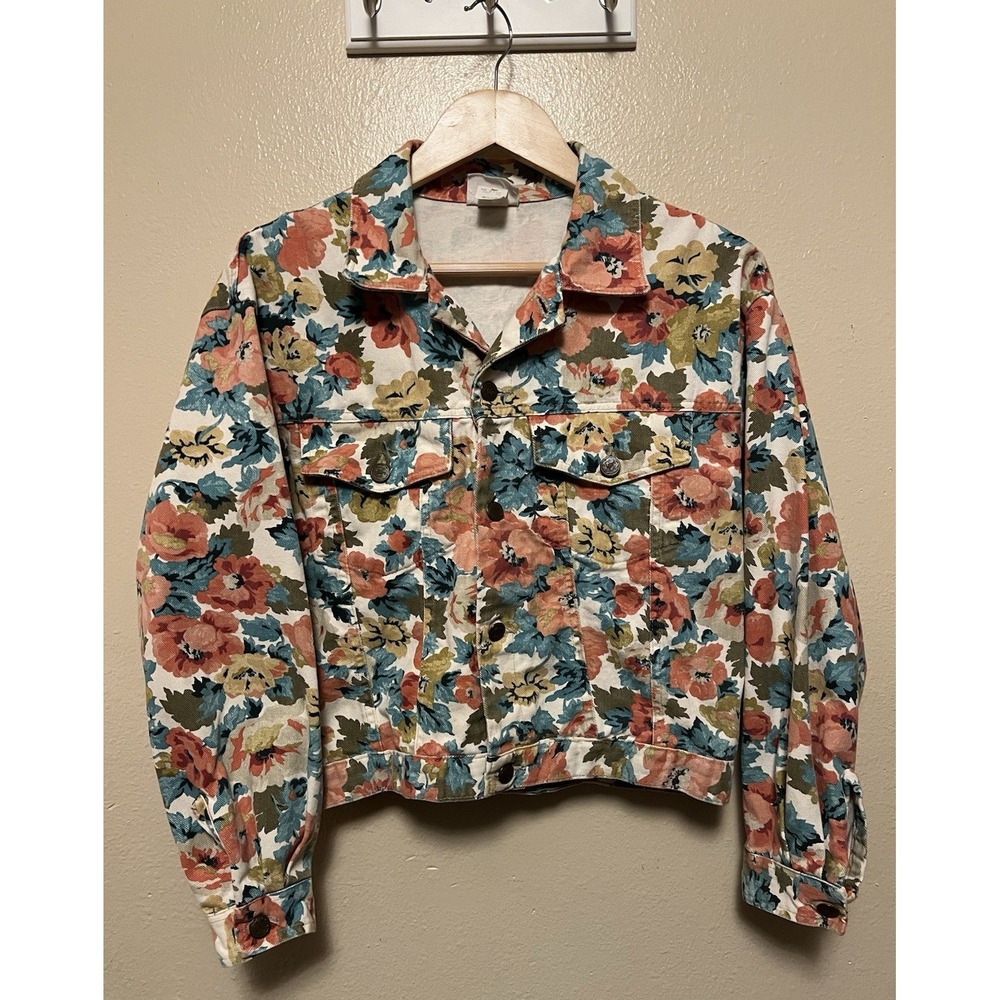 Vtg 90s Courage My Love Floral Denim Jacket Women's M Cottagecore Boho Festival